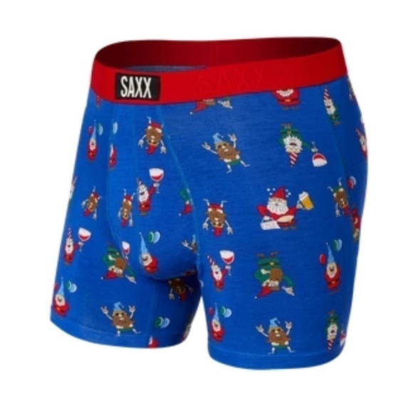 SAXX Vibe Men's Boxer Brief - Holiday Christmas Peak Blue Party Gnomes - Sz - S - Picture 1 of 8